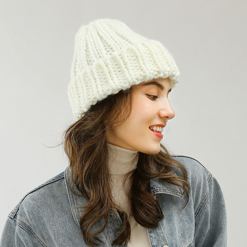 Woolen Hat For Women Autumn And Winter Icelandic Wool Rugged Cycling All The Way To Warm The Thick Needle Wool Hat Doba white